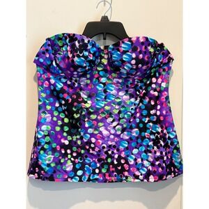 Smart & Sexy Purple Polka Dot Underwire Tankini Swim Top 36D Sweetheart Tie Back